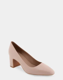 Comfortable Women's Mid-heel Pump in Cipria Leather