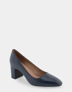 Comfortable Women's Mid-heel Pump in Navy Leather