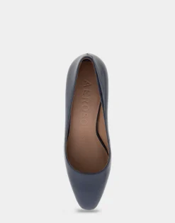 Comfortable Women's Mid-heel Pump in Navy Leather