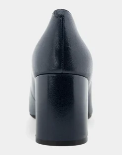 Comfortable Women's Mid-heel Pump in Navy Leather