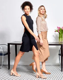Comfortable Women's Mid-heel Pump in Cipria Leather