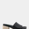 Comfortable Women's Molded Footbed Low Block Heel Slide in Black Leather
