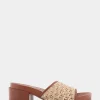 Comfortable Women's Molded Footbed Low Block Heel Slide in Natural Raffia Combo Raffia Fabric