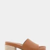 Comfortable Women's Molded Footbed Low Block Heel Slide in Tan Leather