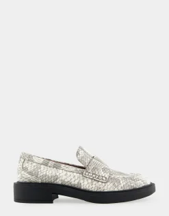 Comfortable Women's Molded Unit Loafer With Twisted Keeper in Roccia Snake Print Embossed Leather Leather