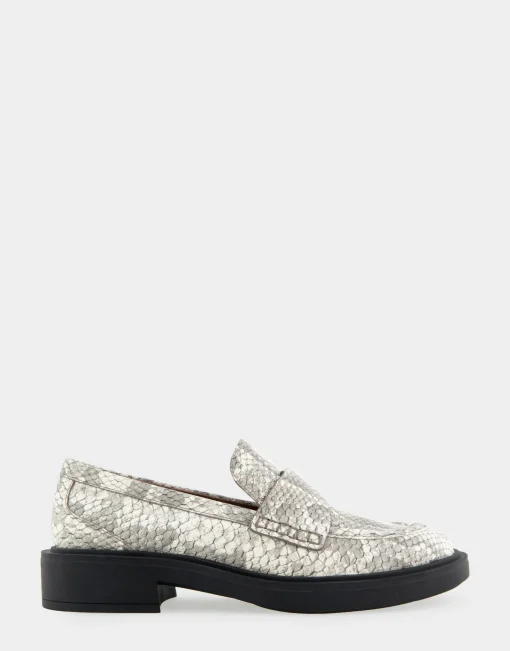 Comfortable Women's Molded Unit Loafer With Twisted Keeper in Roccia Snake Print Embossed Leather Leather