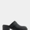 Comfortable Women's Molded Block Heel Mule in Black Pebbled Leather