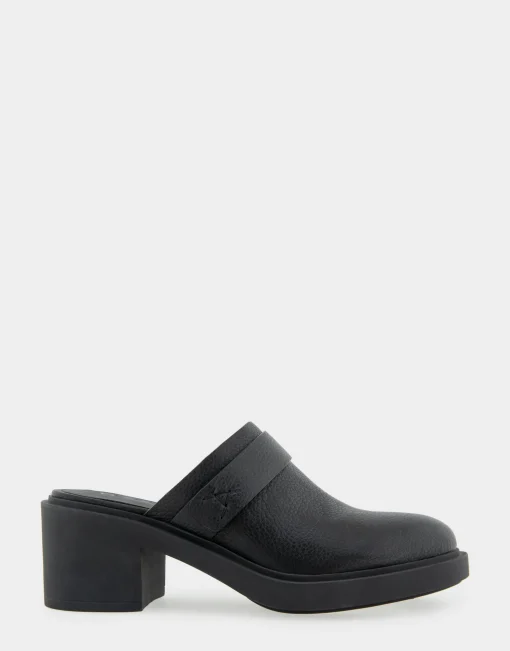Comfortable Women's Molded Block Heel Mule in Black Pebbled Leather