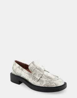 Comfortable Women's Molded Unit Loafer With Twisted Keeper in Roccia Snake Print Embossed Leather Leather