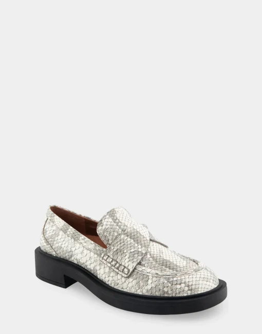 Comfortable Women's Molded Unit Loafer With Twisted Keeper in Roccia Snake Print Embossed Leather Leather