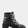 Comfortable Women's Multi Buckle Biker Bootie in Black Crackled Leather