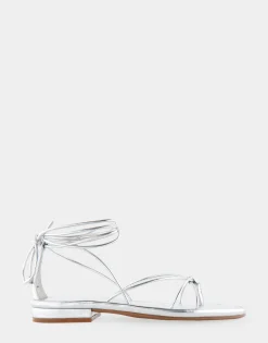 Comfortable Women's Multi Strap Lace Up Sandal in Silver Faux Leather
