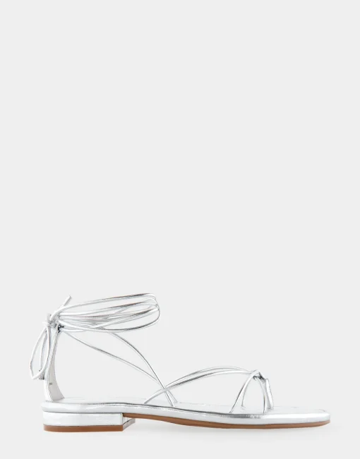 Comfortable Women's Multi Strap Lace Up Sandal in Silver Faux Leather