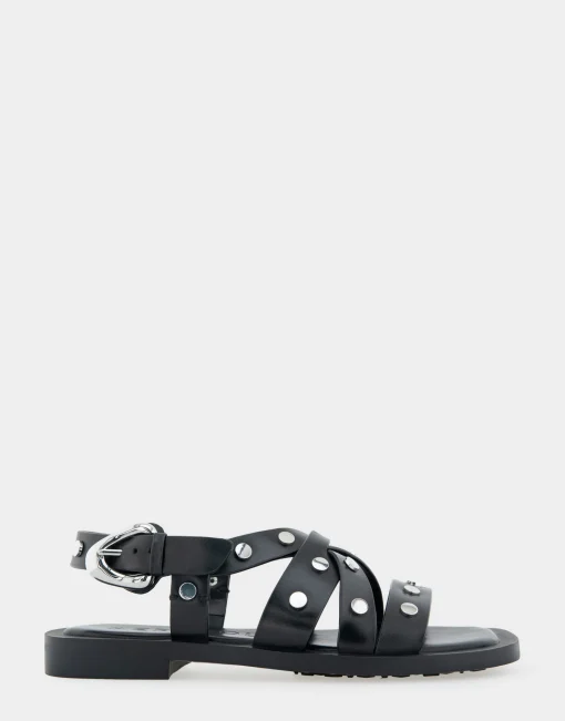 Comfortable Women's Multi Strap Flat Sandal in Black Leather
