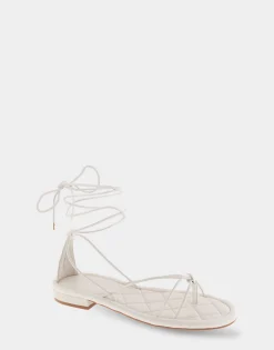 Comfortable Women's Multi Strap Lace Up Sandal in Eggnog Faux Leather