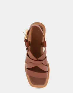 Comfortable Women's Multi Strap Flat Sandal in Gingerbread Leather