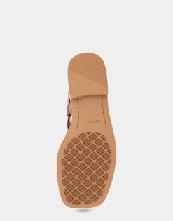 Comfortable Women's Multi Strap Flat Sandal in Gingerbread Leather