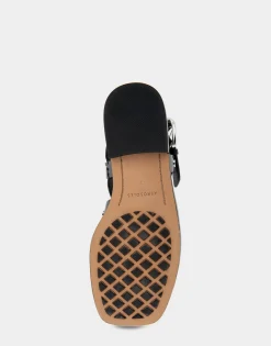 Comfortable Women's Multi Strap Flat Sandal in Black Leather
