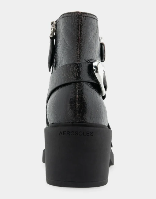 Comfortable Women's Multi Buckle Biker Bootie in Black Crackled Leather