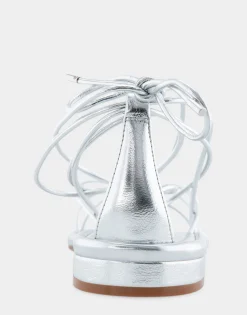 Comfortable Women's Multi Strap Lace Up Sandal in Silver Faux Leather