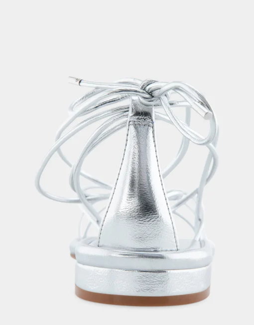 Comfortable Women's Multi Strap Lace Up Sandal in Silver Faux Leather