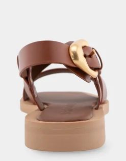 Comfortable Women's Multi Strap Flat Sandal in Gingerbread Leather