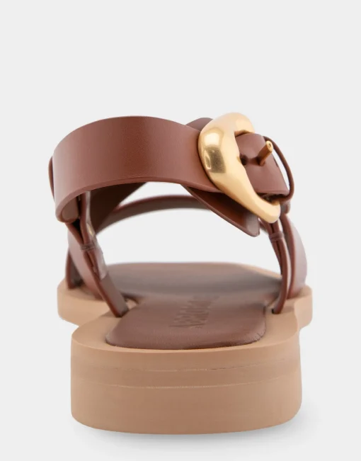 Comfortable Women's Multi Strap Flat Sandal in Gingerbread Leather