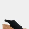 Comfortable Women's Open Toe Stretch Wedge Shootie in Black Stretch Gabardine Cork Fabric Gabardine Stretch Fabric