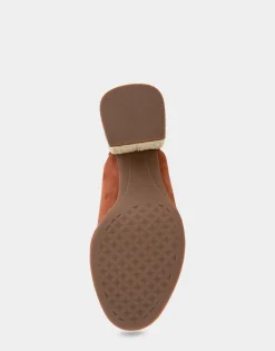 Comfortable Women's Open Toe Block Heel Shootie in Gingerbread Suede