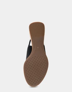 Comfortable Women's Open Toe Stretch Wedge Shootie in Black Stretch Gabardine Cork Fabric Gabardine Stretch Fabric