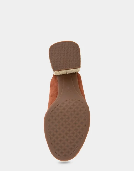Comfortable Women's Open Toe Block Heel Shootie in Gingerbread Suede