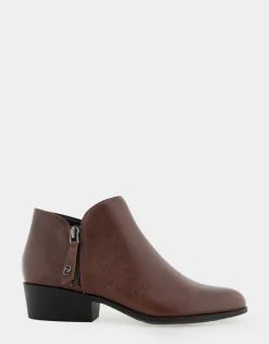 Comfortable Women's Ornamented Zipper Low Bootie in Mocha Burnished Leather Leather