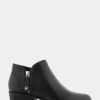 Comfortable Women's Ornamented Zipper Low Bootie in Black Burnished Leather Leather