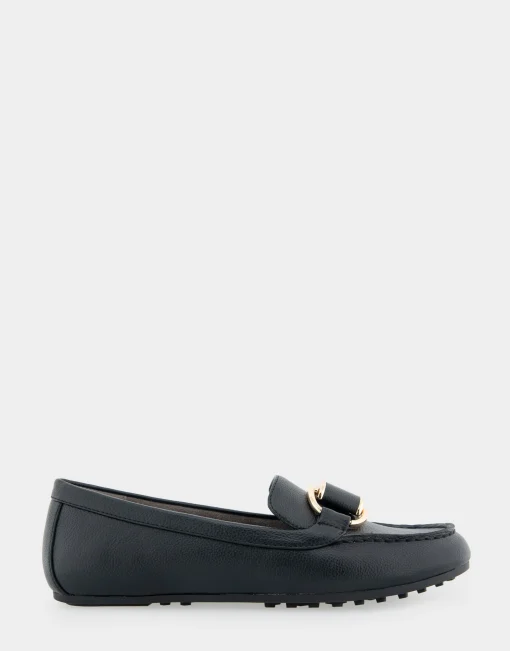 Comfortable Women's Ornamented Loafer in Black Faux Leather