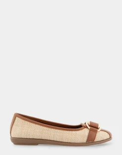 Comfortable Women's Ornamented Flat in Natural Raffia Combo Raffia Fabric