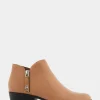 Comfortable Women's Ornamented Zipper Low Bootie in Camel Burnished Leather Leather