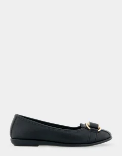 Comfortable Women's Ornamented Flat in Black Faux Leather
