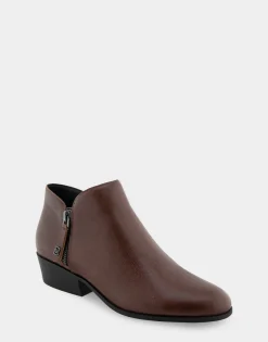 Comfortable Women's Ornamented Zipper Low Bootie in Mocha Burnished Leather Leather