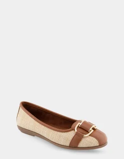 Comfortable Women's Ornamented Flat in Natural Raffia Combo Raffia Fabric