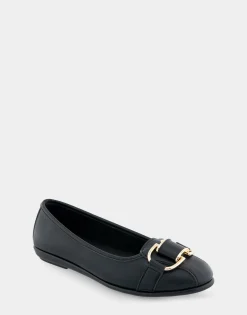 Comfortable Women's Ornamented Flat in Black Faux Leather