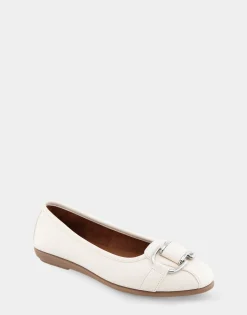 Comfortable Women's Ornamented Flat in Eggnog Faux Leather