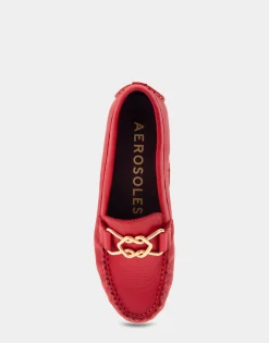 Comfortable Women's Ornamented Driver in Red Genuine Leather