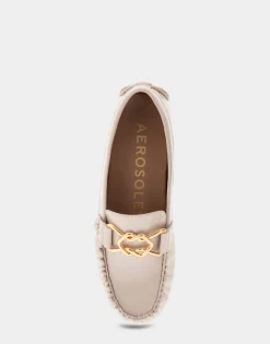 Comfortable Women's Ornamented Driver in Natural Patent Faux Leather