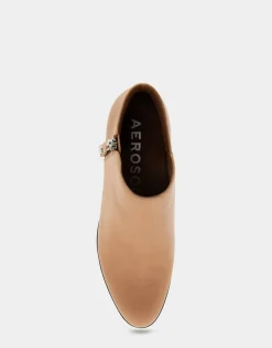 Comfortable Women's Ornamented Zipper Low Bootie in Camel Burnished Leather Leather