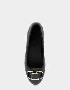 Comfortable Women's Ornamented Flat in Black Faux Leather