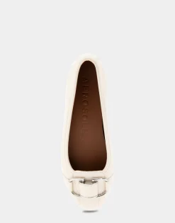 Comfortable Women's Ornamented Flat in Eggnog Faux Leather