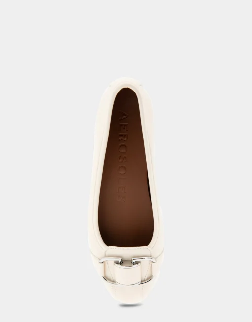 Comfortable Women's Ornamented Flat in Eggnog Faux Leather
