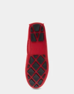 Comfortable Women's Ornamented Driver in Red Genuine Leather