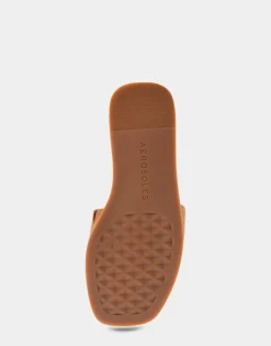 Comfortable Women's Ornamented Single Band Slide Sandal in Tan Leather