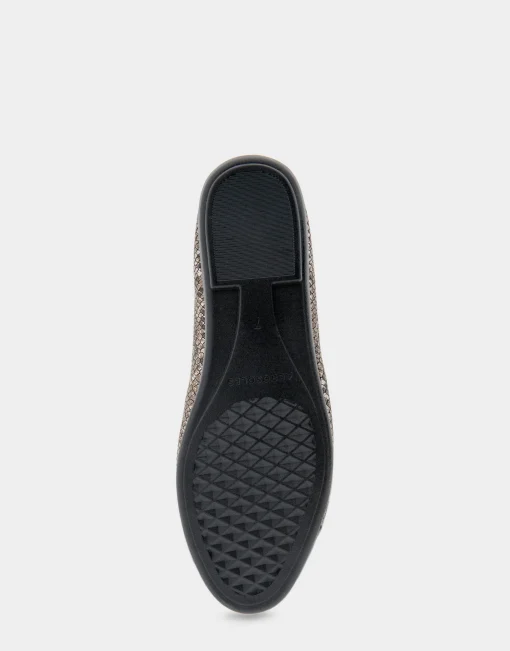 Comfortable Women's Ornamented Flat in Antique Bronze Snake Print Faux Leather Snake Faux Leather